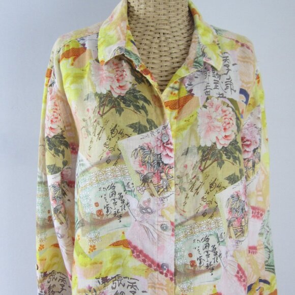 Tianello Steve Barraza YUKON Print Womens L Tunic Linen Lagenlook Relaxed Fit - Picture 1 of 15